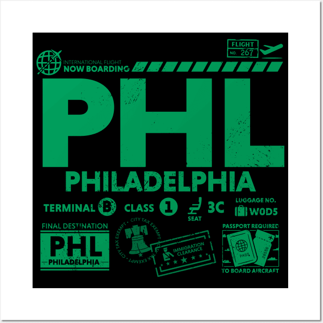 Vintage Philadelphia PHL Airport Code Travel Day Retro Travel Tag Wall Art by Now Boarding